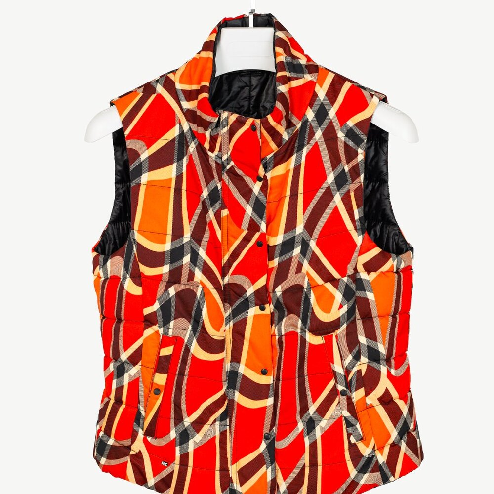 Marc Cain Sports Reversible Orange Wavy-Plaid Vest